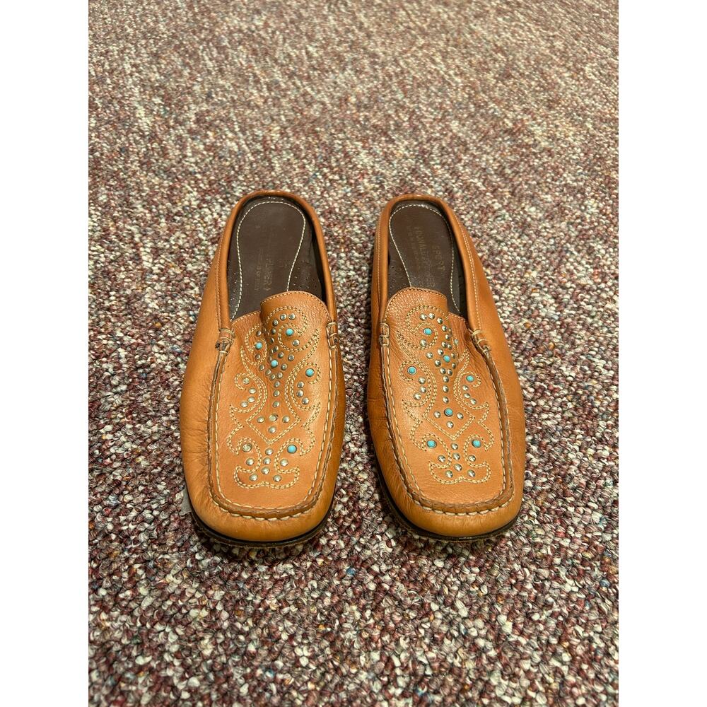Donald J Pliner Sport Brown Leather Turquoise Studded Mule Clogs Slip size 8